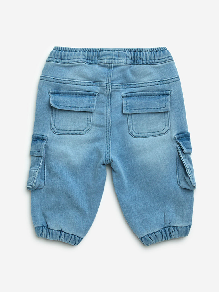 HOP Baby Light Blue Faded Mid-Rise Denim Joggers