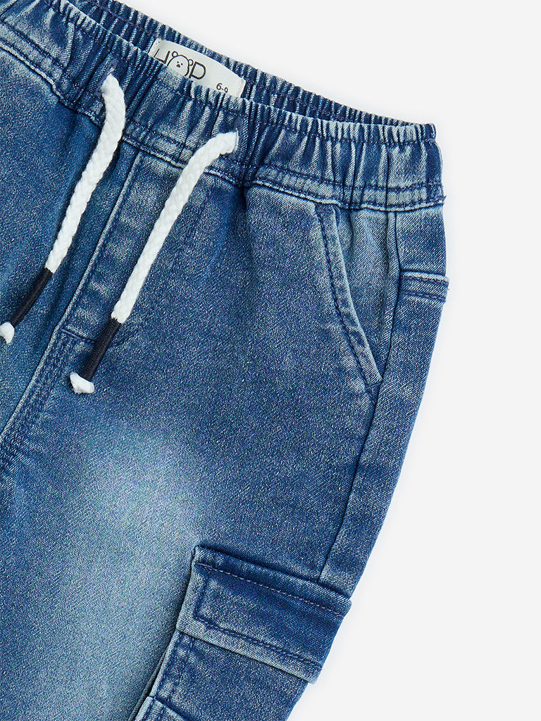Westside HOP Baby Boys' Dark Blue Faded Mid-Rise Denim Joggers for Casual Wear Zoom View