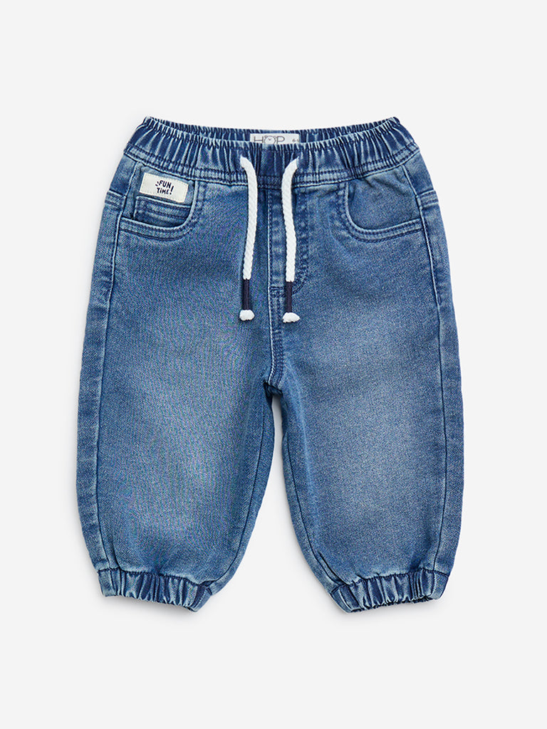 Buy HOP Baby Blue Washed Mid-Rise Denim Joggers from Westside