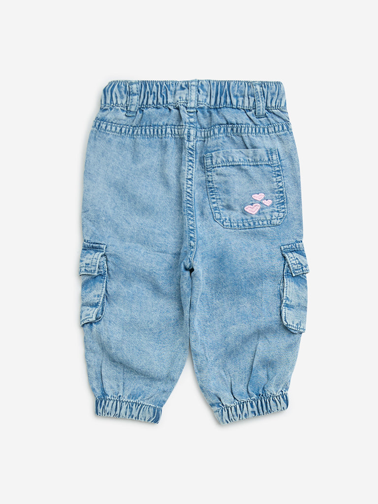 HOP Baby Light Blue High-Rise Denim Joggers