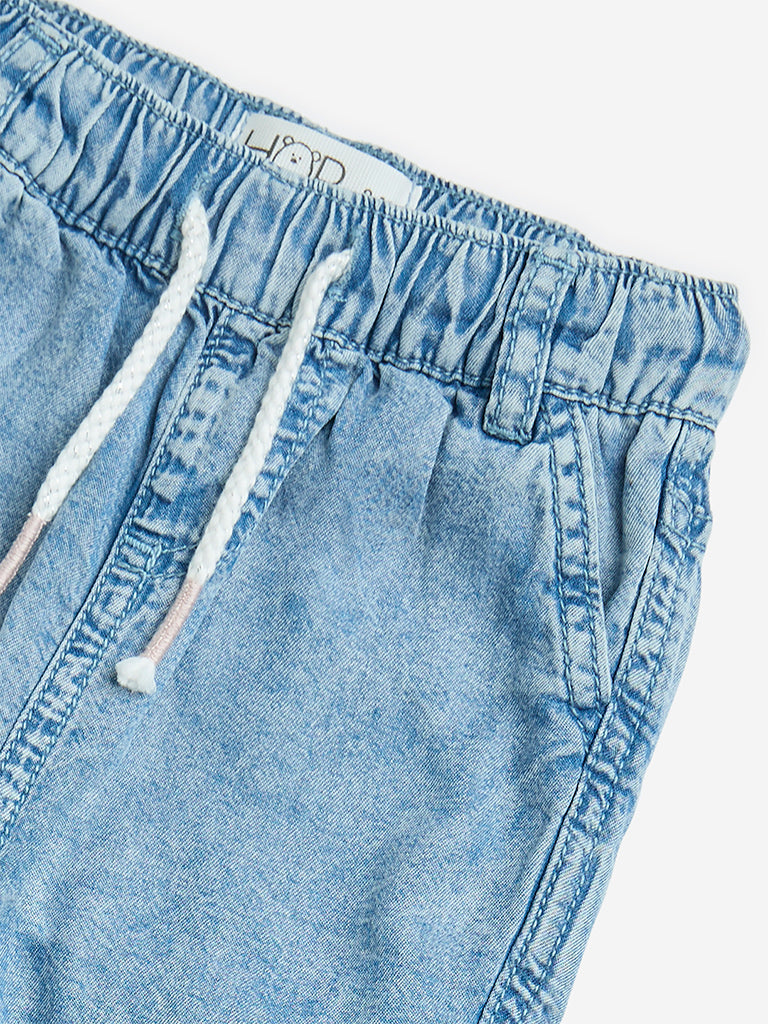 Westside HOP Baby Girl's Light Blue High-Rise Denim Joggers for Casual Wear Zoomed View