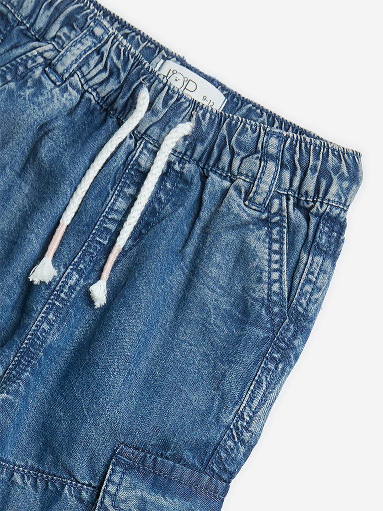 Westside HOP Baby Girl's Blue High-Rise Denim Joggers for Casual Wear Zoomed View