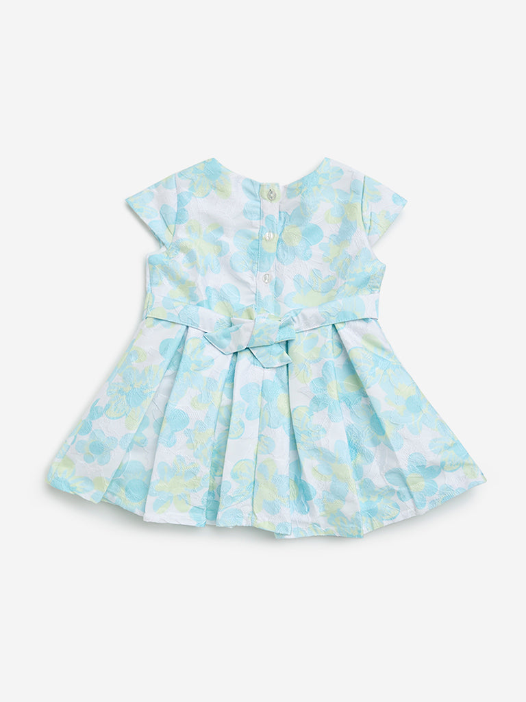 HOP Baby Blue Floral Patterned Fit-and-Flare Dress