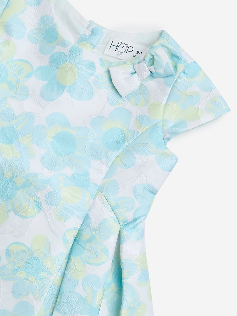 HOP Baby Blue Floral Patterned Fit-and-Flare Dress