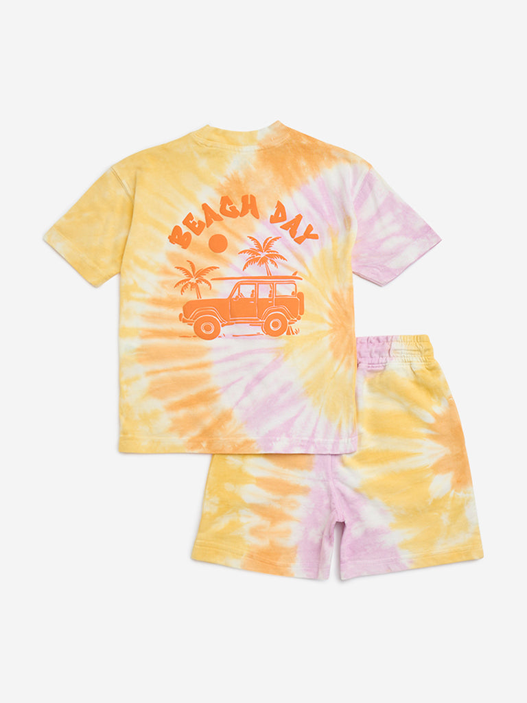 HOP Kids Multicolour Tie-Dye Cotton T-Shirt with Shorts Set