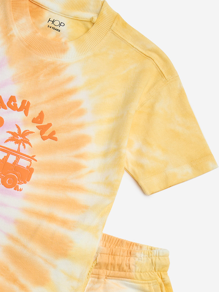 HOP Kids Multicolour Tie-Dye Cotton T-Shirt with Shorts Set