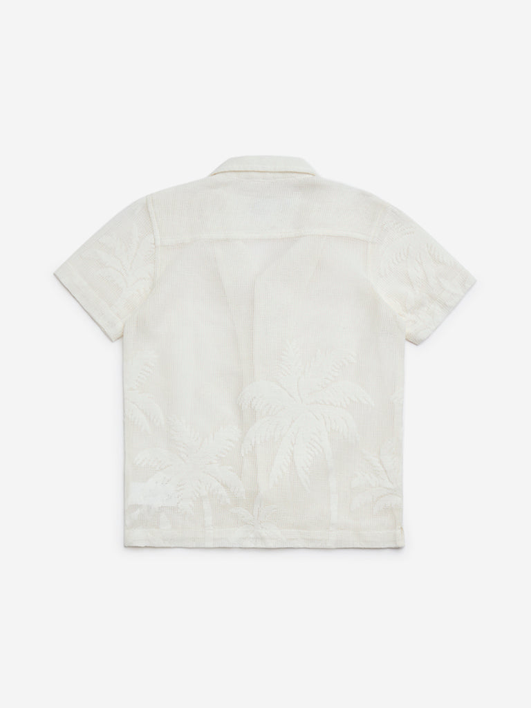 HOP Kids Off-White Tropical-Embroidered Cotton-Blend Shirt