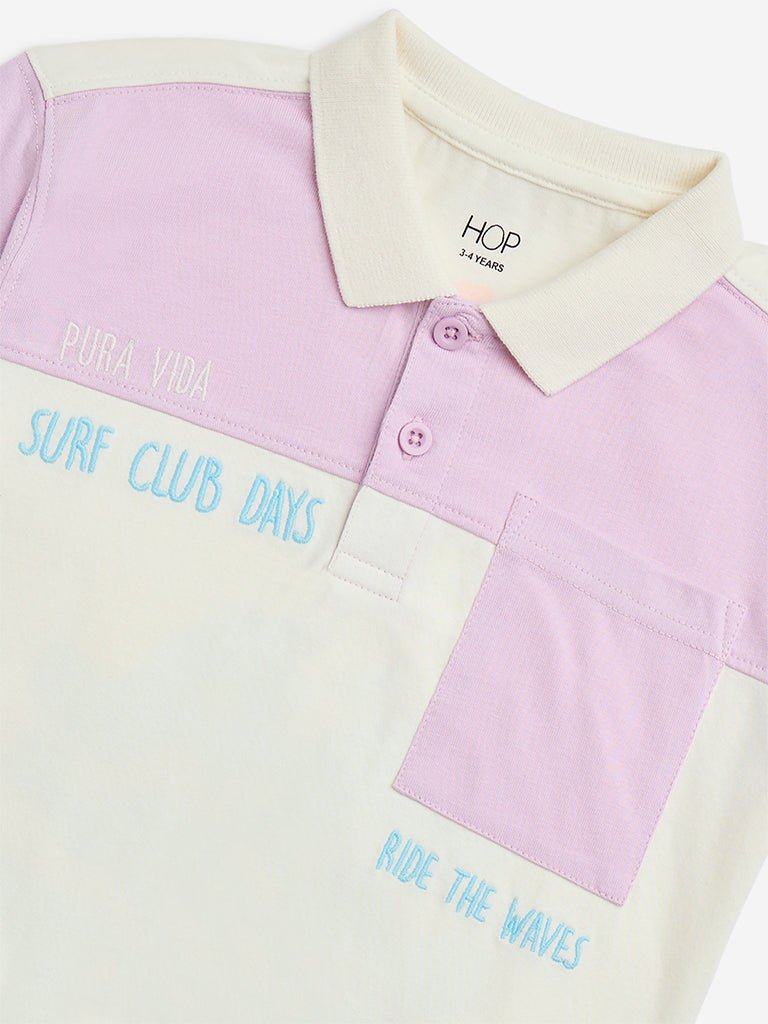 Westside HOP Kids Off-White Colour-Blocked Cotton Polo T-Shirt for Casual Wear Zoomed View