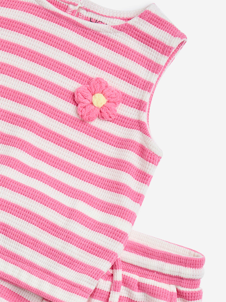 Westside HOP Kids Pink Stripe Pattern Top with Shorts Set for Casual Wear Zoomed View