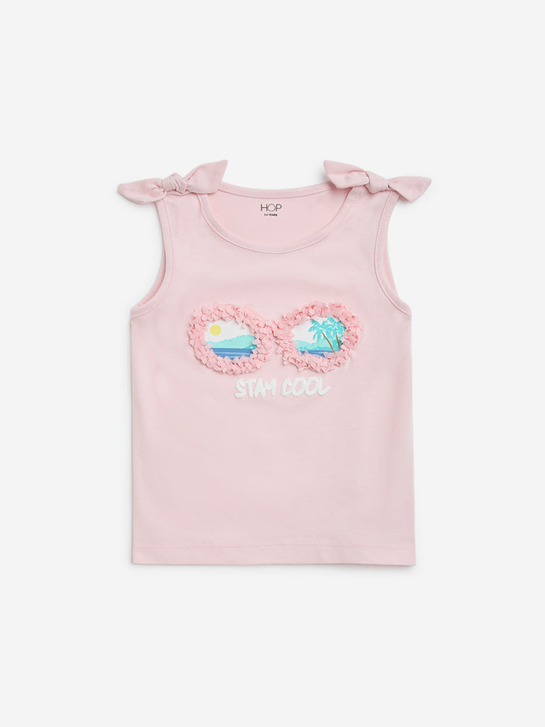 HOP Kids Pink Beach Printed Cotton Top
