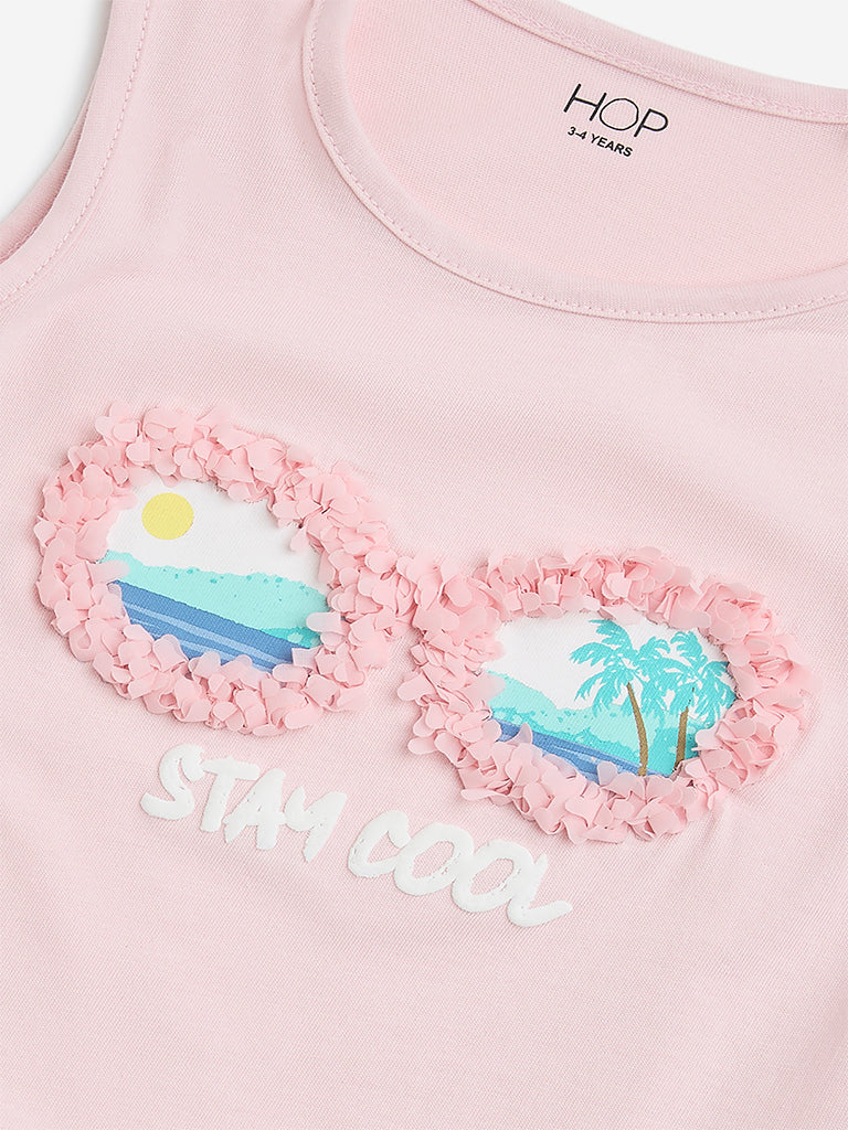 HOP Kids Pink Beach Printed Cotton Top