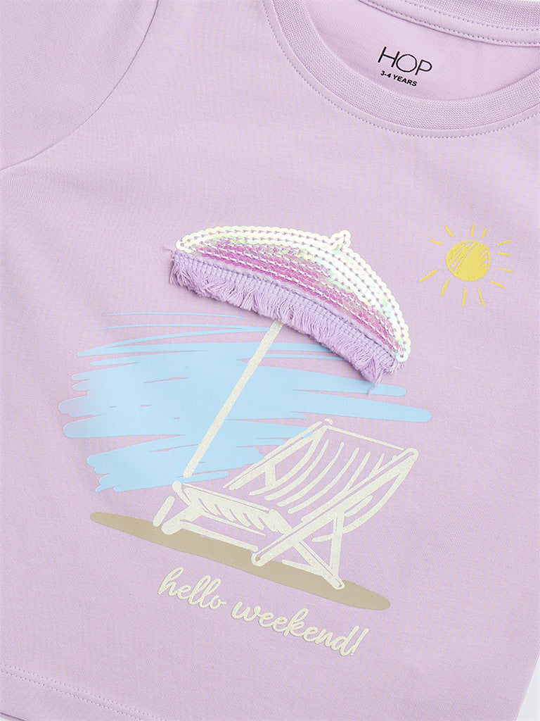 HOP Kid Lilac Sequin-Detailed Cotton T-Shirt