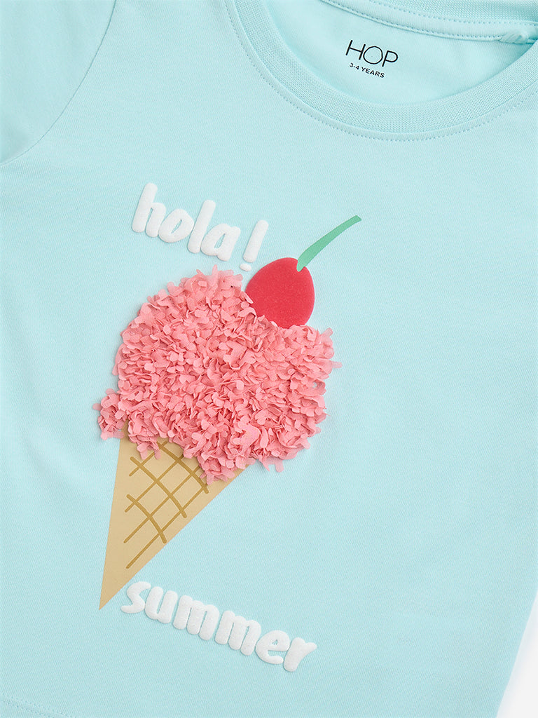 Westside HOP Kids Aqua Ice-Cream Detailed Cotton T-Shirt for Casual Wear Zoomed View