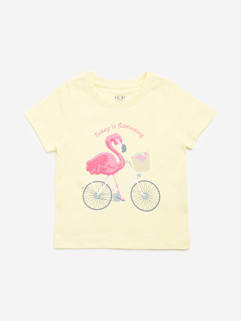 HOP Kids Yellow Animal Print Cotton T-Shirt