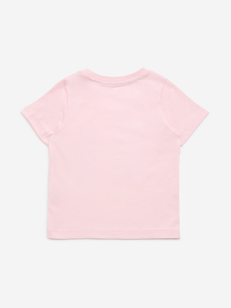 HOP Kids Light Pink Surfboard Print Cotton T-Shirt