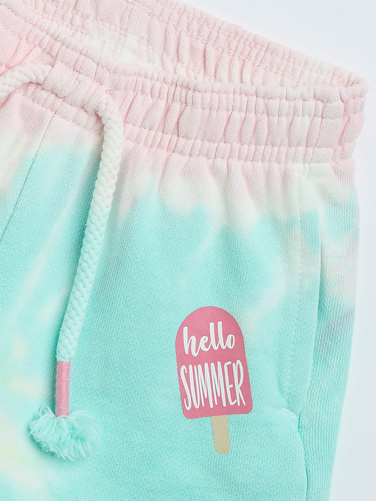 Westside HOP Kids Multicolour Tie-Dye Design High-Rise Cotton Shorts for Casual Wear Zoomed View