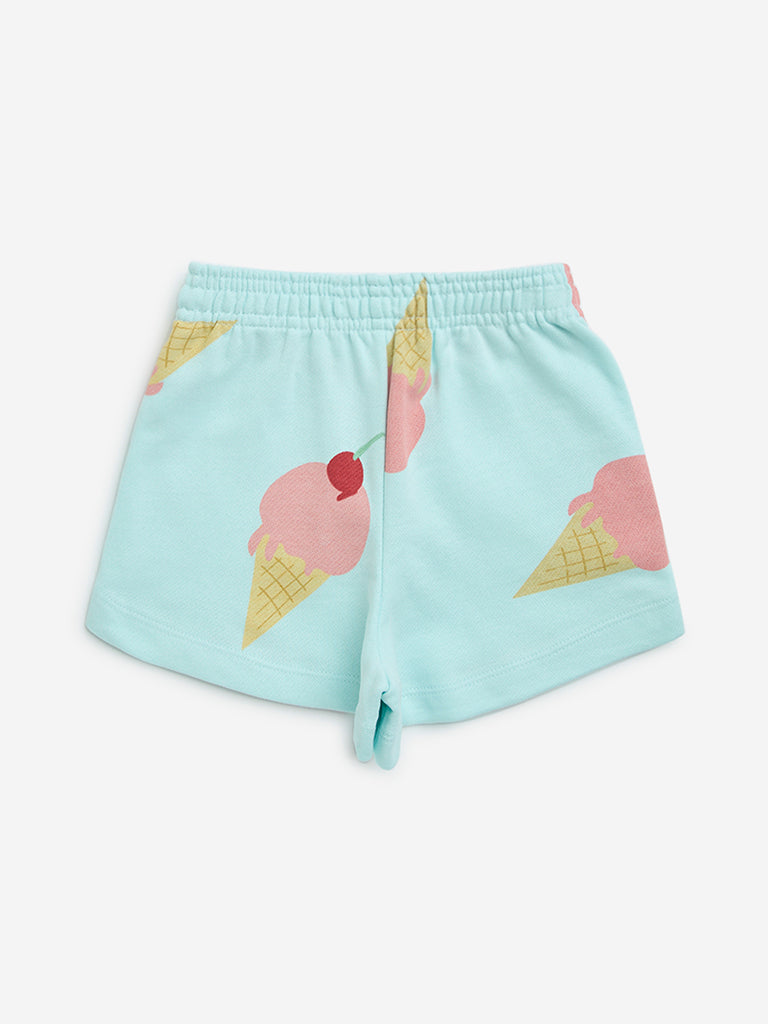 HOP Kids Aqua Ice-Cream Prints High-Rise Cotton Shorts