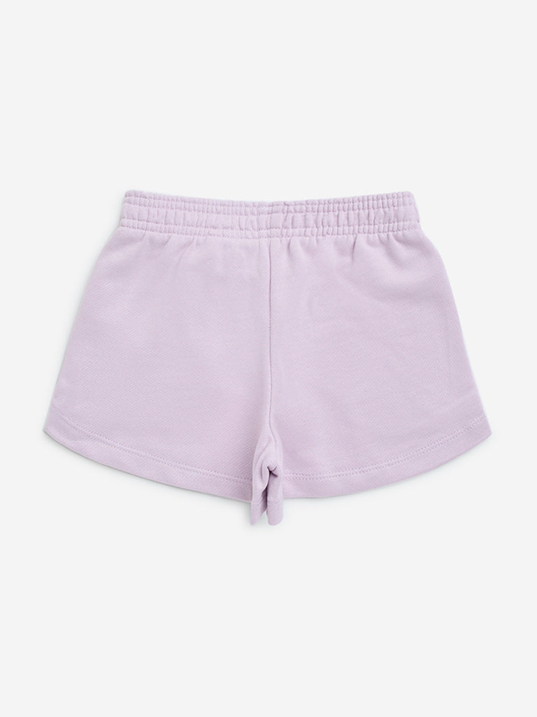 HOP Kids Lilac Text-Printed High-Rise Cotton Shorts