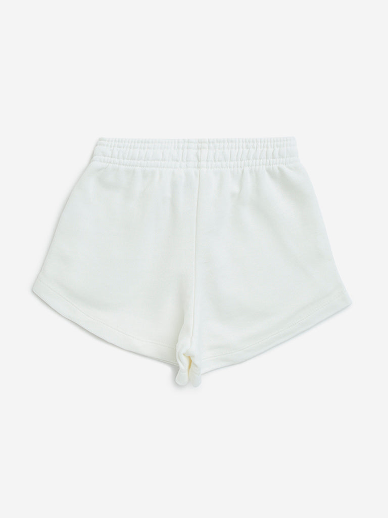 HOP Kids White Tropical Printed High-Rise Cotton Shorts