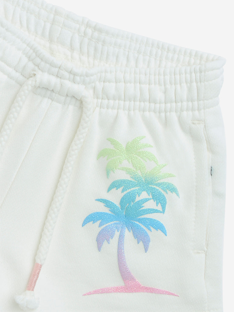 Westside HOP Kids White Tropical Printed High-Rise Cotton Shorts for Casual Wear Zoomed View