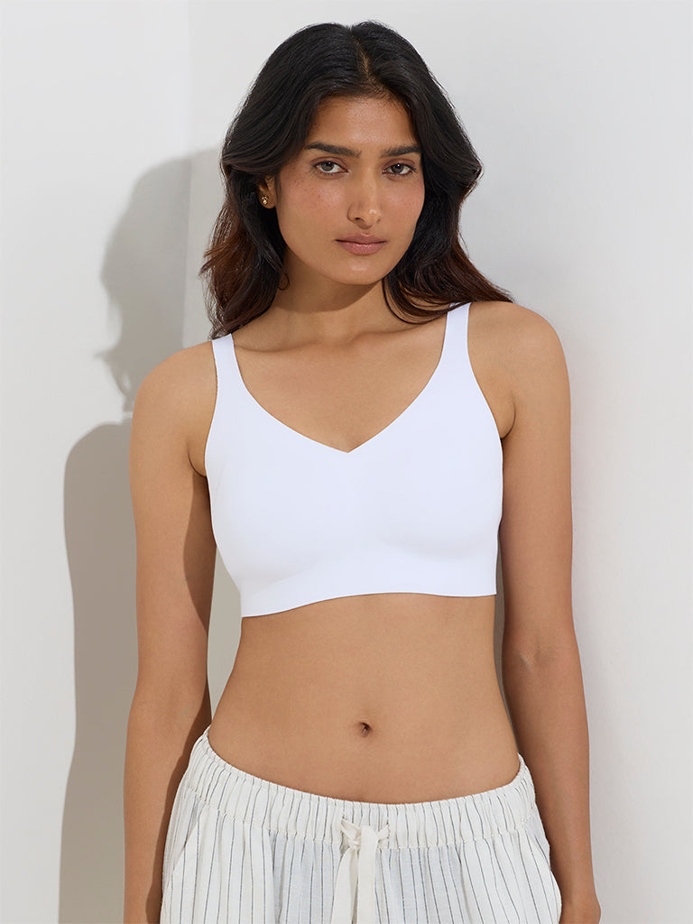 Wunderlove White Padded Invisible Cotton-Blend Bra