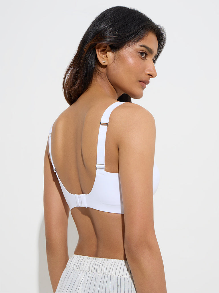 Westside Wunderlove Women's White Padded Invisible Cotton-Blend Bra for Casual Wear Back View