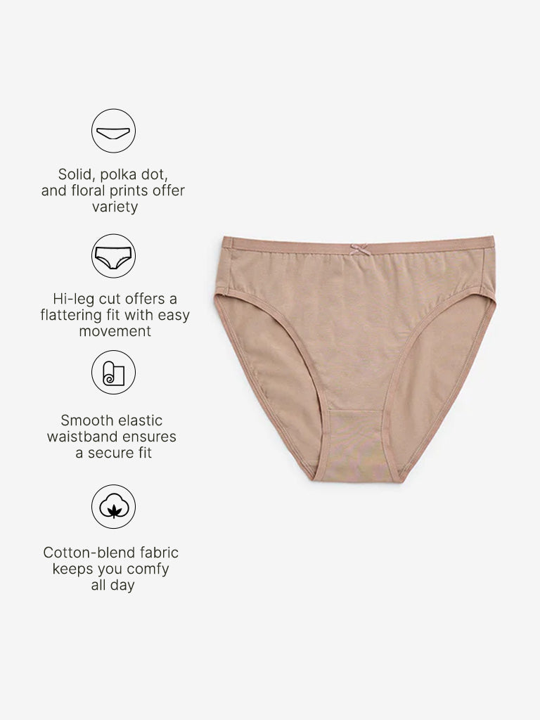 Wunderlove Taupe Print Cotton-Blend Hi-Leg Briefs - Pack of 3