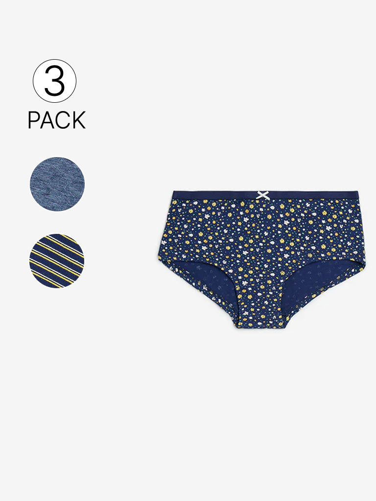 Westside Wunderlove Women's Blue Cotton-Blend Low-Rise Briefs - Pack of 3 for Casual Wear Infographics