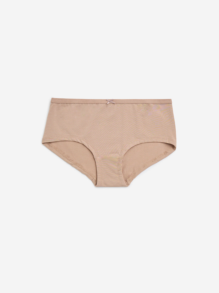 Westside Wunderlove Women's Plum Solid Cotton-Blend Briefs - Pack of 3 for Casual Wear Flatlay Front View