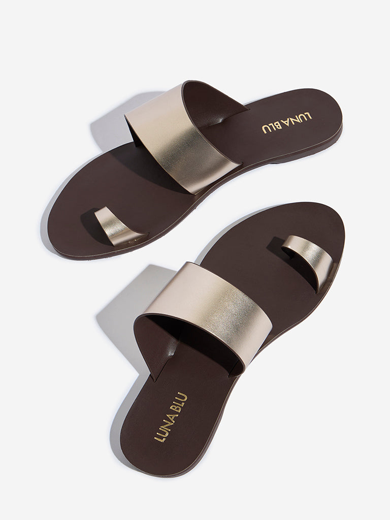 Westside LUNA BLU Women's Dull Gold Toe-Ring Sandals Top View