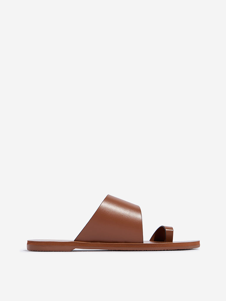 Westside LUNA BLU Women's Tan Toe-Ring Slides for Casual Wear Side View