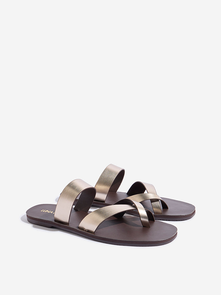 Westside LUNA BLU Women's Dull Gold Multi-Strap Sandals Front View