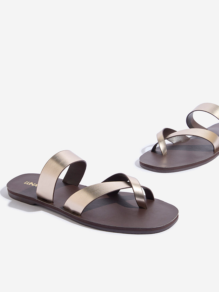 Westside LUNA BLU Women's Dull Gold Multi-Strap Sandals Zoomed View