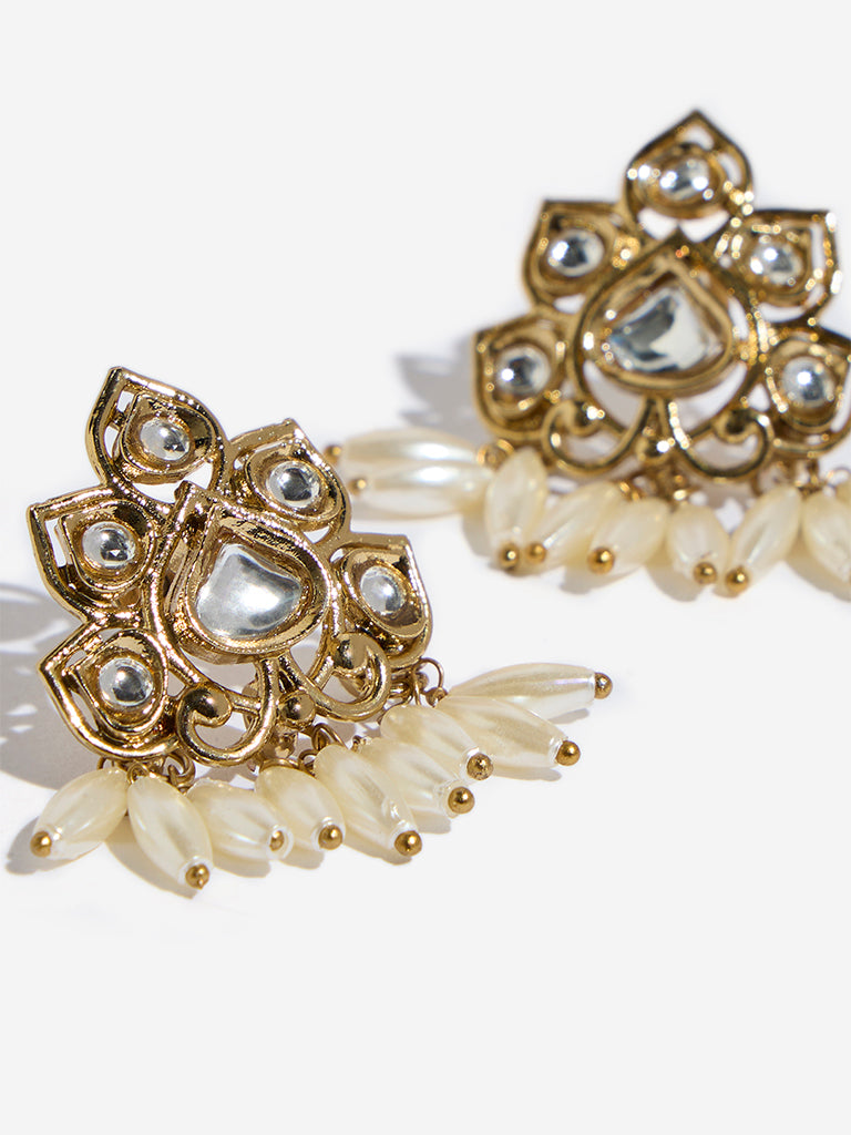 Westside Accessories Gold Rice Pearl Stud Earrings