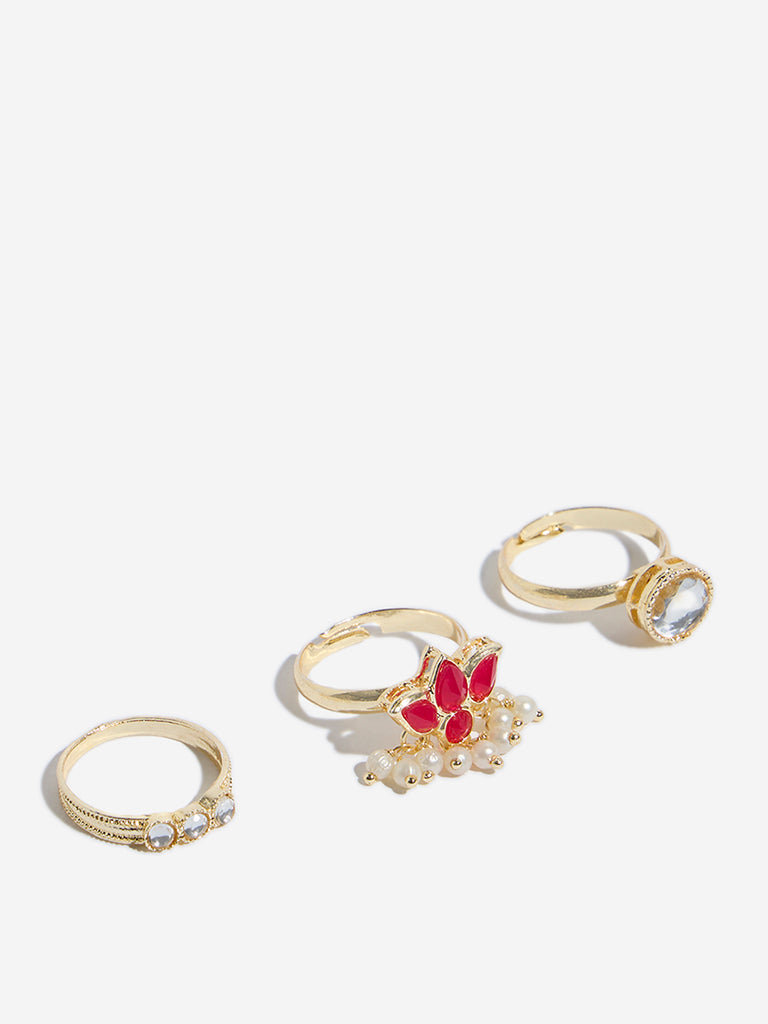 Westside Accessories Gold Lotus Basra Rings Set Pack of