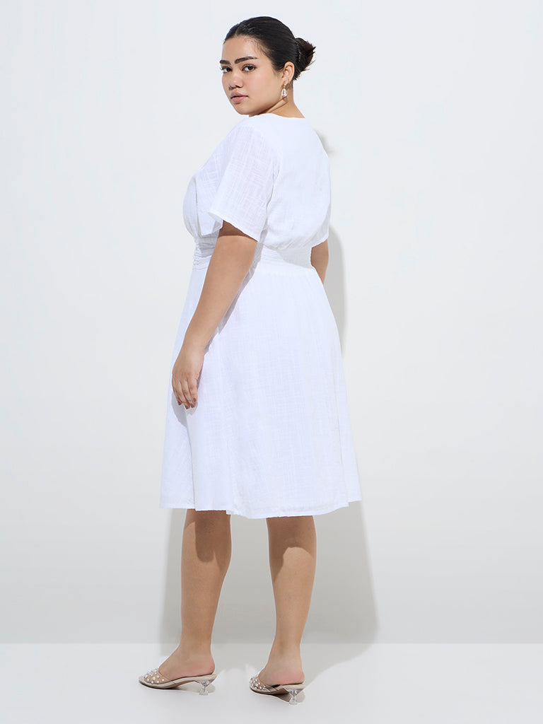 Westside Gia Women's White Cotton A-Line Dress for Casual Wear Back View