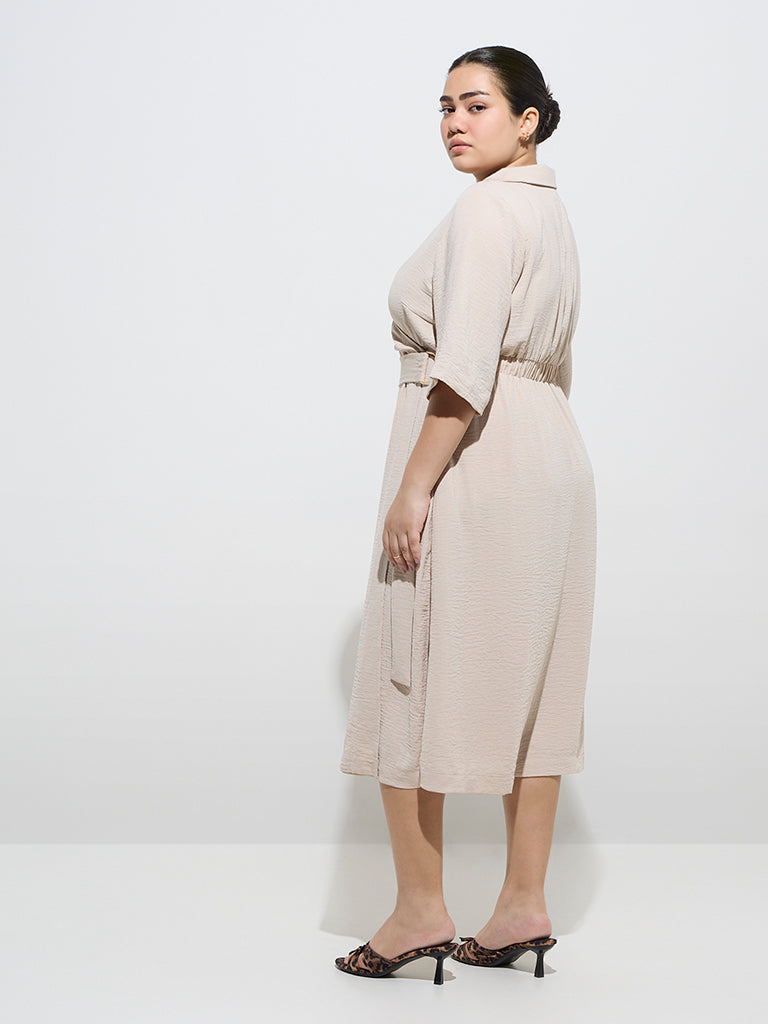 Westside Gia Women's Beige Crinkle-Textured Wrap Dress for Casual Wear Back View