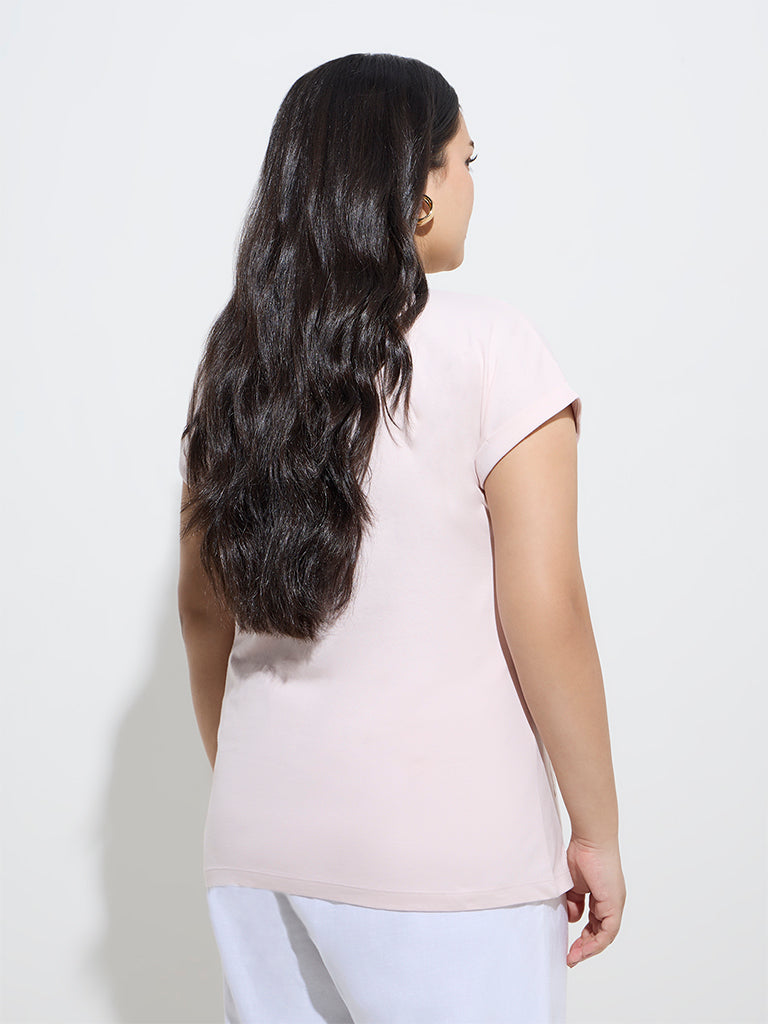 Westside Gia Women's Light Pink Floral Pattern Cotton T-Shirt for Casual Wear Back View