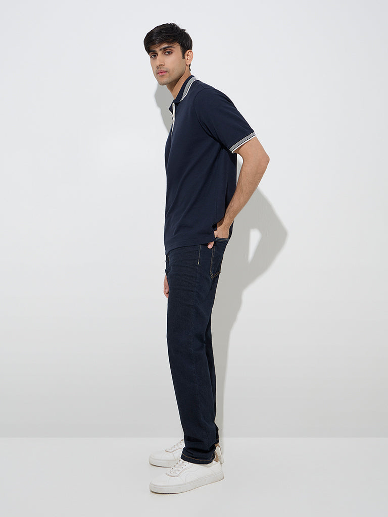 Westside WES Casuals Men's Navy Quarter Zip Polo T-Shirt for Casual Wear Full View