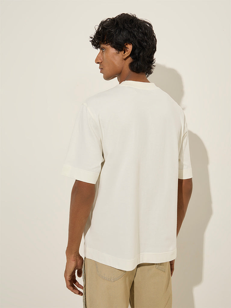 Westside Nuon Men's White Graphic Relaxed-Fit Cotton T-Shirt for Casual Wear Back View