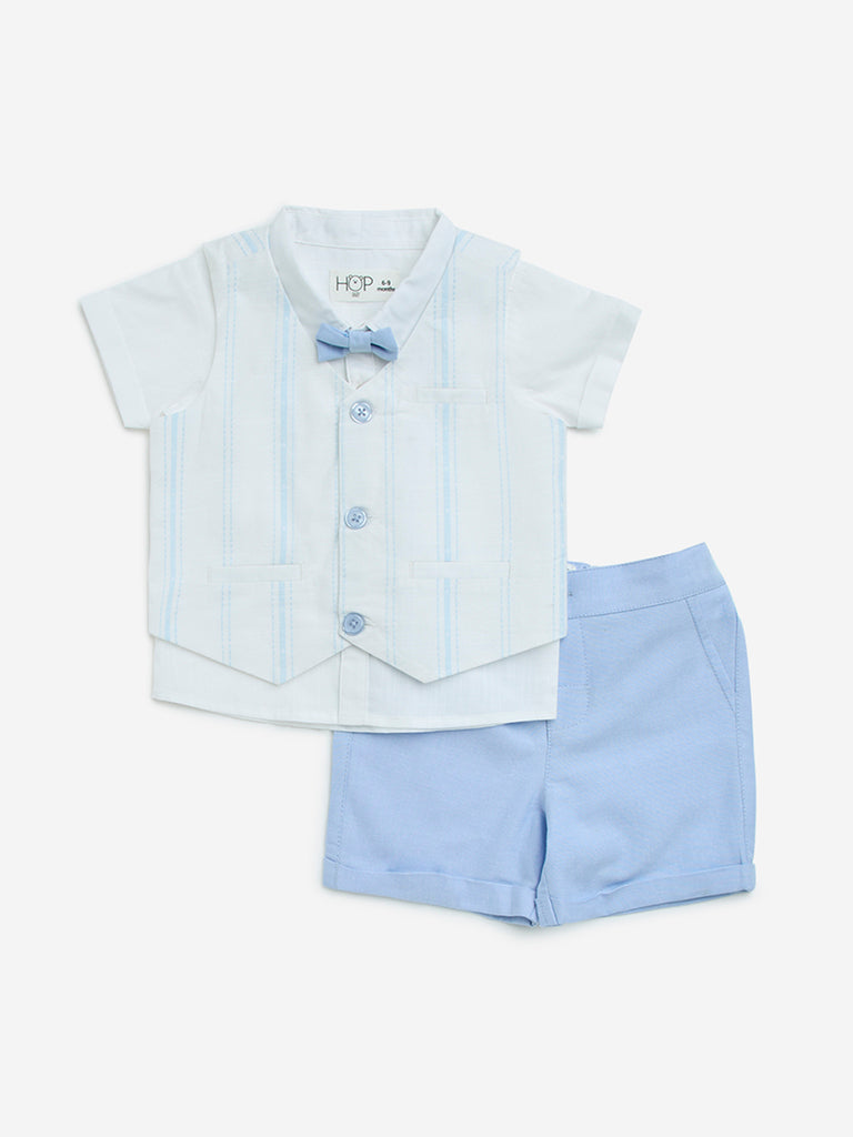 HOP Baby White Cotton Waistcoat, Shirt, Shorts and Bow Set