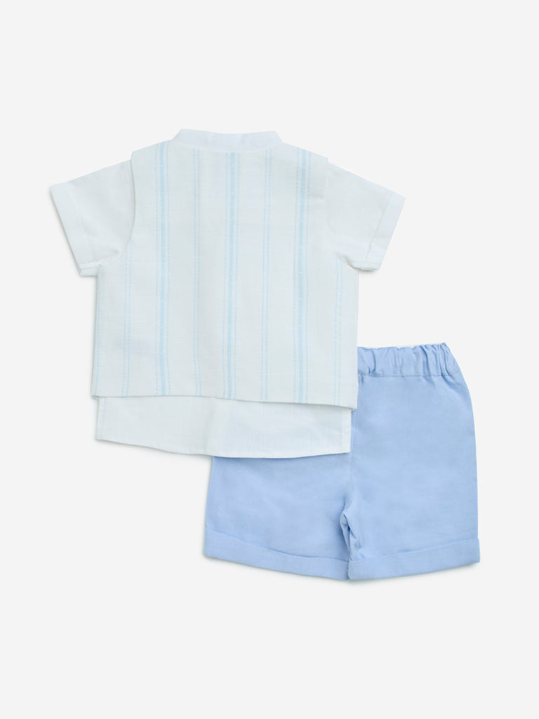 HOP Baby White Cotton Waistcoat, Shirt, Shorts and Bow Set