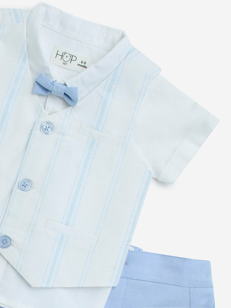 HOP Baby White Cotton Waistcoat, Shirt, Shorts and Bow Set