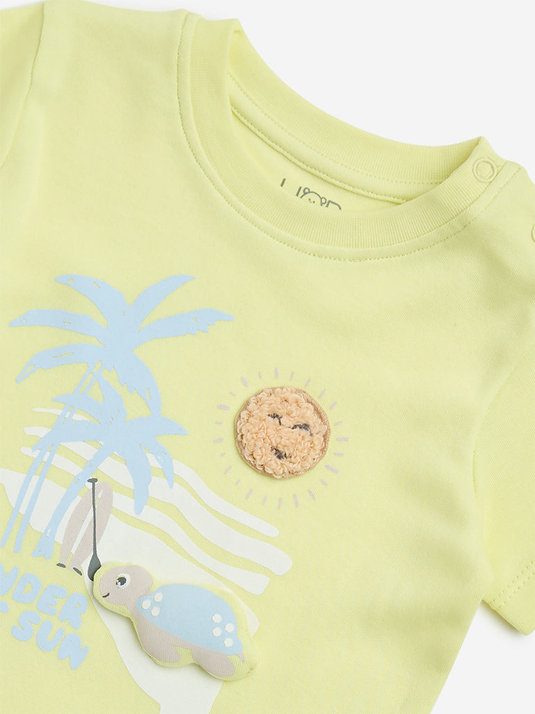 HOP Baby Yellow Tropical Design Cotton T-Shirt