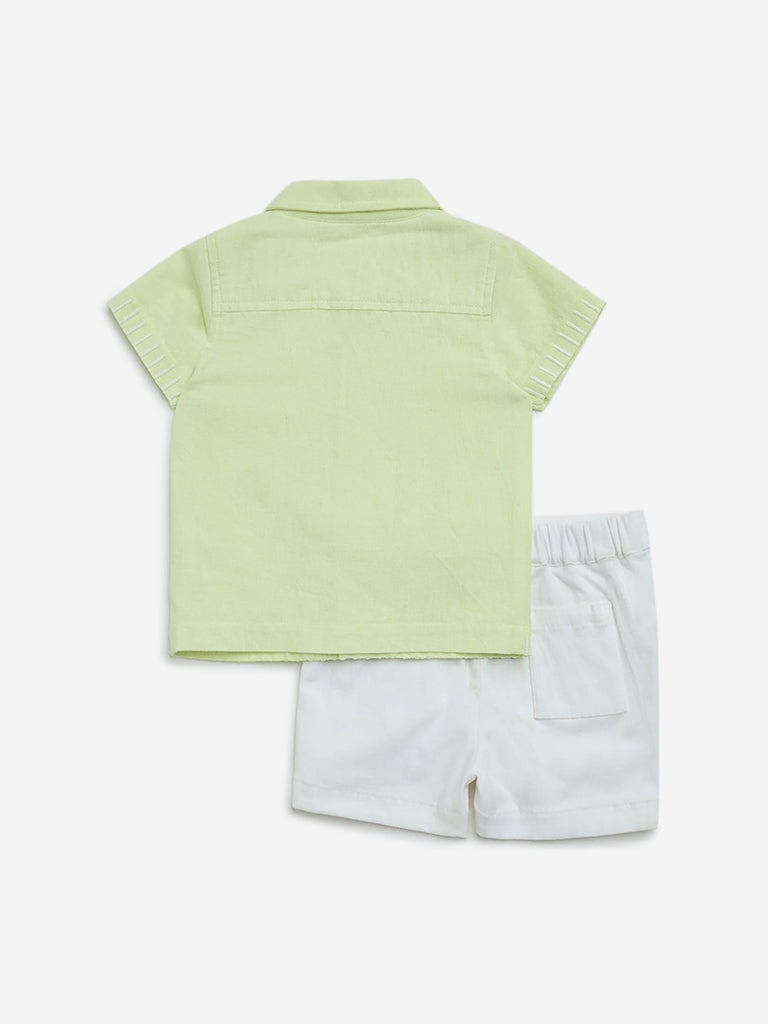 HOP Baby Lime Cotton-Blend Shirt with Shorts Set