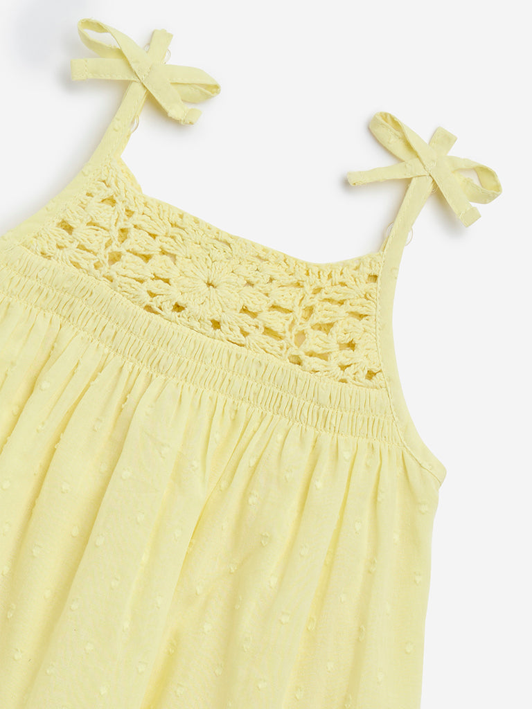 Westside HOP Baby Girl's Yellow Crochet-Detailed Cotton A-Line Dress for Casual Wear Zoomed View