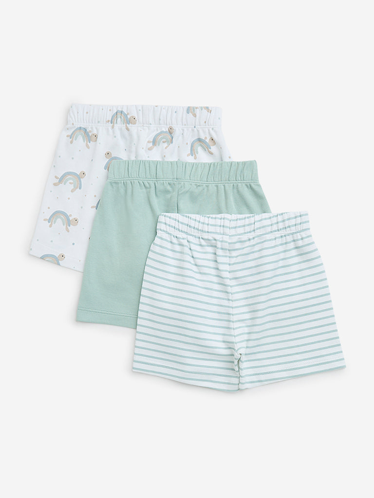 HOP Baby Sage Printed Mid-Rise Cotton Shorts - Pack of 3