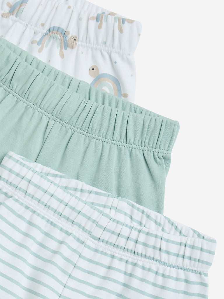 HOP Baby Sage Printed Mid-Rise Cotton Shorts - Pack of 3