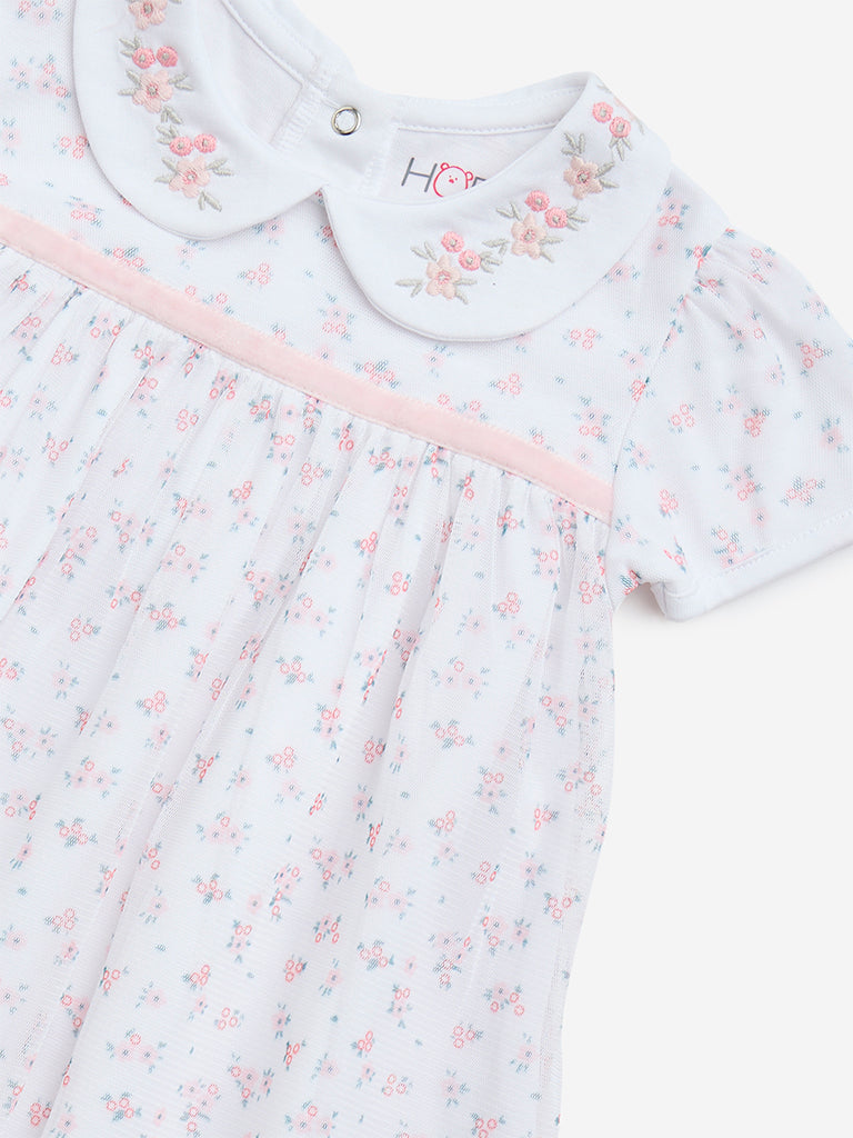 HOP Baby White Floral Printed Cotton A-Line Dress