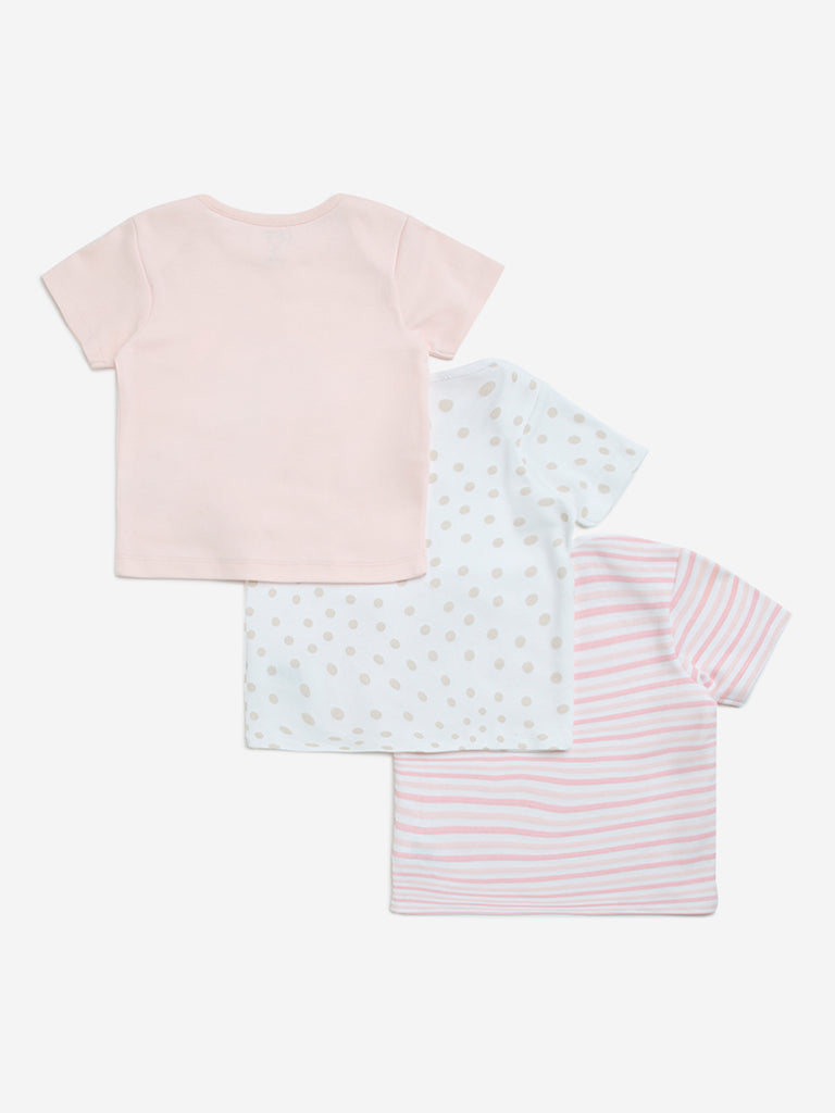HOP Baby Pink Multiple Printed Cotton Tops - Pack of 3